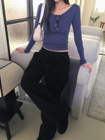 Aldi Basic Plain Deep U Neck Inner Long Sleeve T-shirt